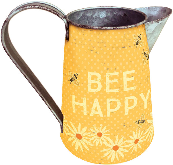 Bee Happy Rustic Tin Pitcher  