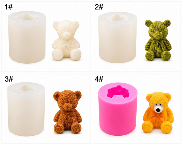 Knitted Teddy Bear Silicone Candle Mold – Beeswax, Soy Wax, Soap & Resin Mold (4 Styles Available)  Lappe's Bee Supply