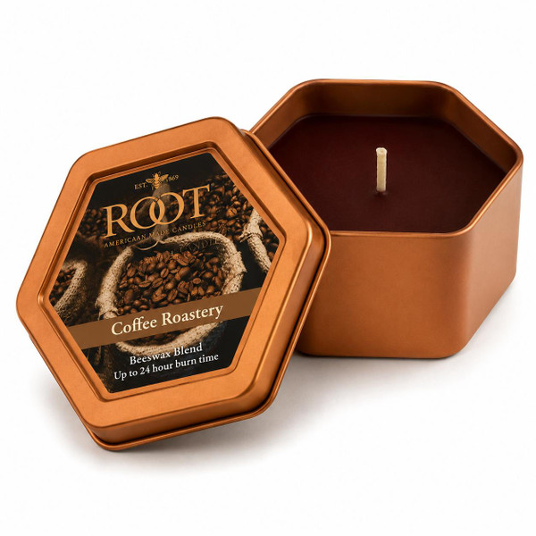 Coffee Roastery Honeycomb Traveler Beeswax Blend Candle – Copper Travel Tin – Up to 24 Hour Burn Time  Lappe's Bee Supply