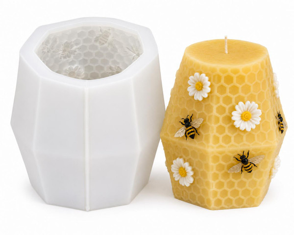 Honey Bee, Honeycomb & Wildflower Silicone Candle Mold | 3.11" Decorative Pillar Candle  Lappe's Bee Supply