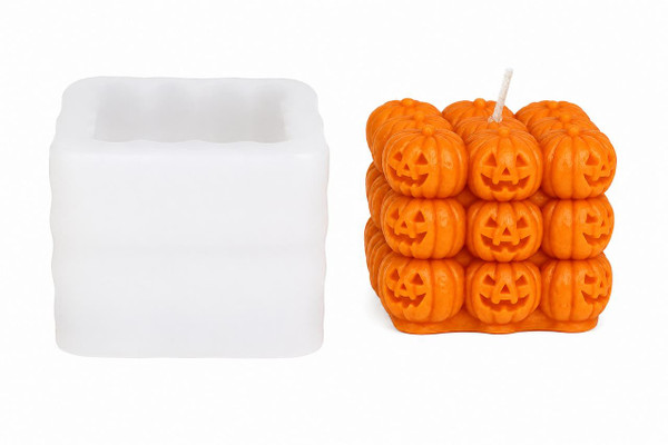Mini Jack-O'-Lantern Stack Silicone Candle Mold | Halloween Pumpkin Block Candle Mold  Lappe's Bee Supply