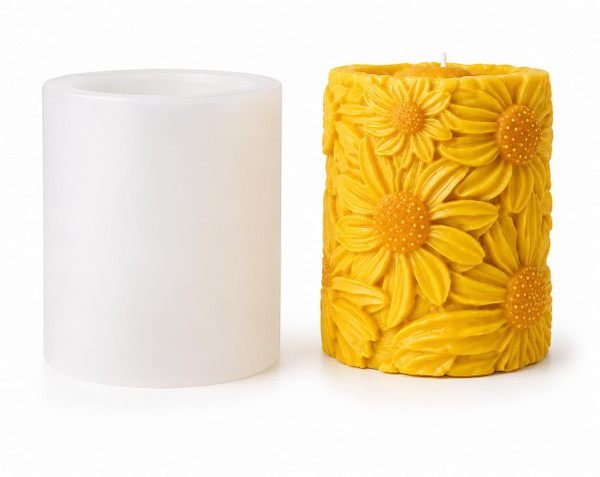 Sunflower Meadow Pillar Silicone Candle Mold | Large Floral Beeswax Candle Mold  Lappe's Bee Supply