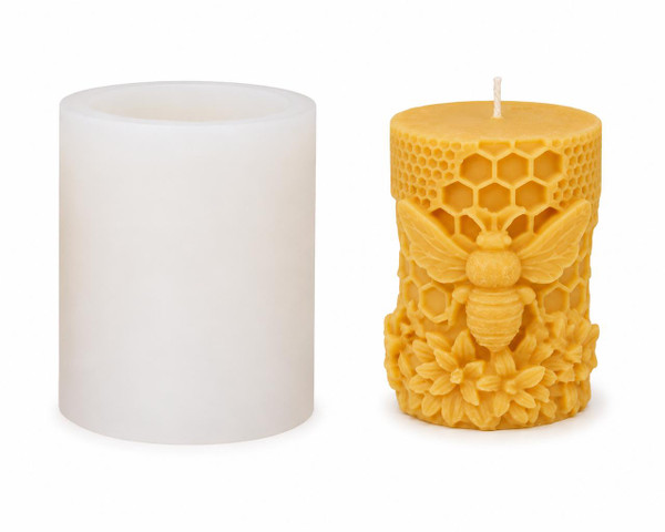 Honey Bee & Wildflower Pillar Silicone Candle Mold | Decorative Beeswax Botanical Candle Mold  Lappe's Bee Supply