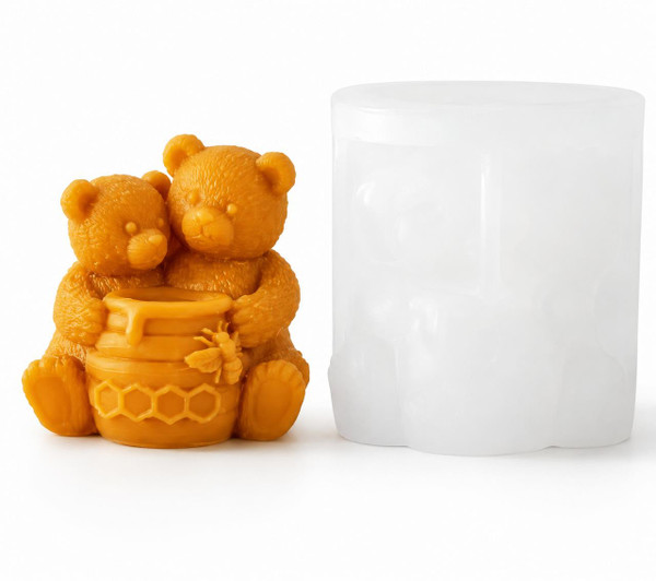 Honey Bear Friends Silicone Candle Mold | Teddy Bear Honey Pot Beeswax Candle Mold  Lappe's Bee Supply
