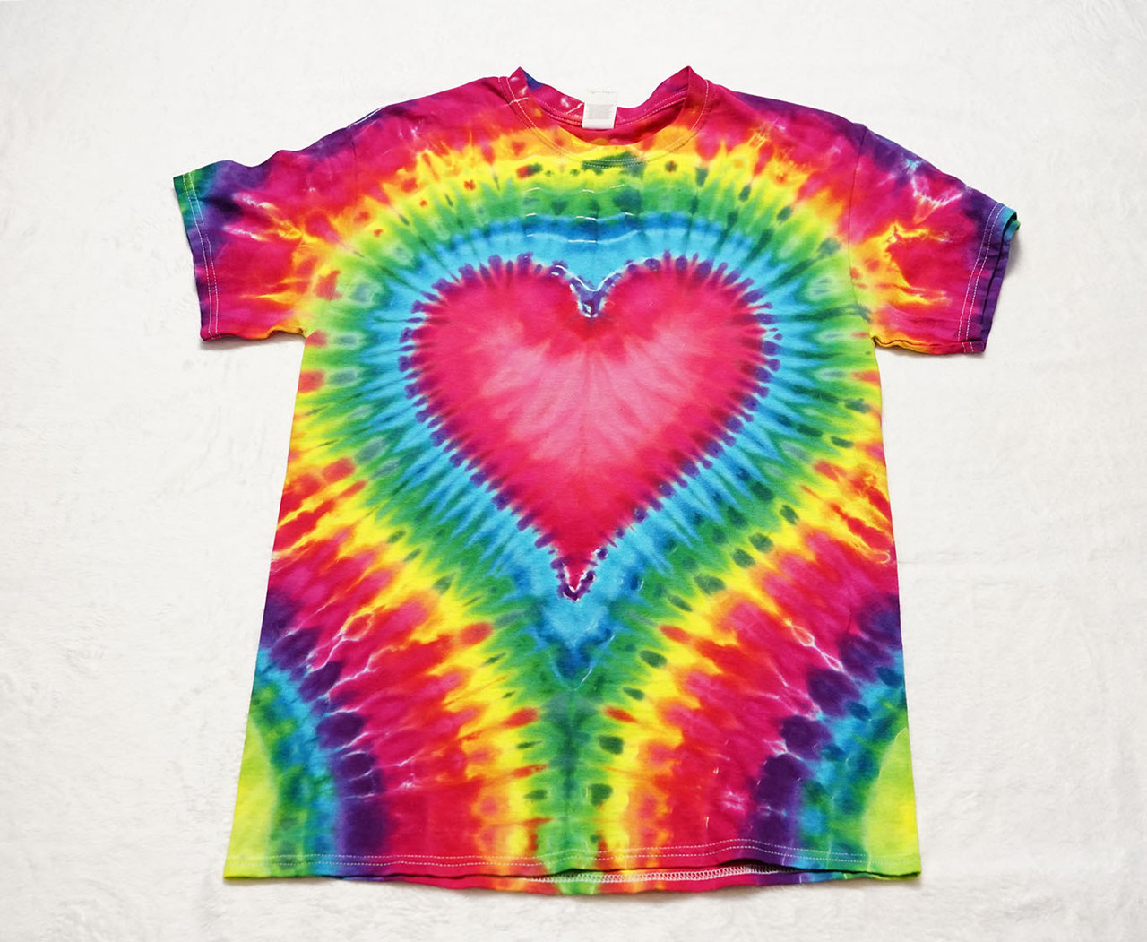 Medium rainbow heart tie dye T