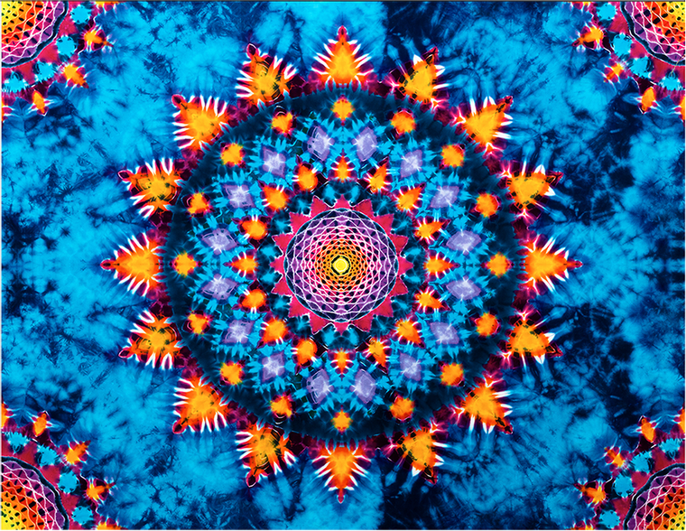 Plush Tie Dye blankets made from hand dyed tie dye tapestries. Scarlet Fire Mandala