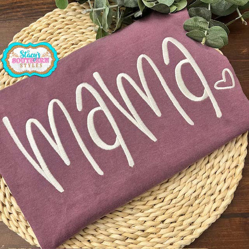 Mama With Heart Embroidered Design