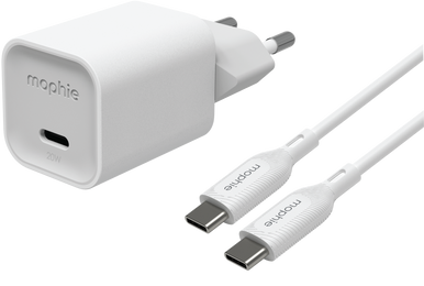 mophie | Bundle 20W USB-C PD Wall Adapter and 1M USB-C to Lightning Cable