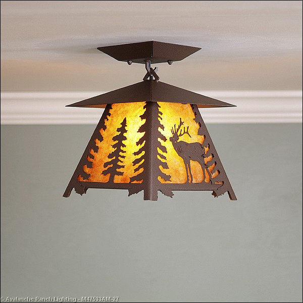 Avalanche Ranch Smoky Mountain Elk Semi Flush Mount