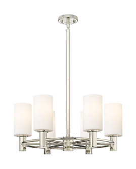 Downtown Urban Six Light Chandelier in Polished Nickel (405|434-6CR-PN-G434-7WH)