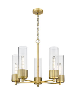 Downtown Urban Five Light Chandelier in Brushed Brass (405|428-5CR-BB-G428-12CL)