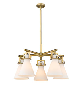 Downtown Urban Five Light Chandelier in Brushed Brass (405|411-5CR-BB-G411-7WH)