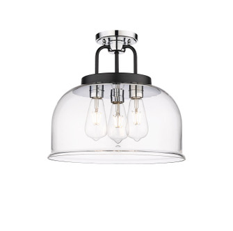 Downtown Urban Three Light Semi-Flush Mount in Black Polished Chrome (405|239-3C-BPC-G239-15CL)