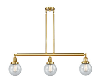 Franklin Restoration Three Light Island Pendant in Satin Gold (405|213-SG-G204-6)