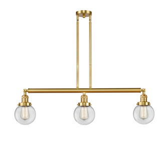 Franklin Restoration Three Light Island Pendant in Satin Gold (405|213-SG-G202-6)
