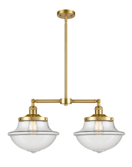 Franklin Restoration Two Light Island Pendant in Satin Gold (405|209-SG-G542)