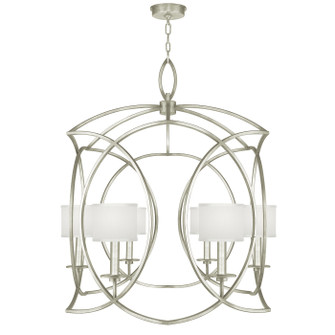 Cienfuegos Six Light Chandelier in Silver Leaf w/White Fabric Shades (48|889840-SF41)
