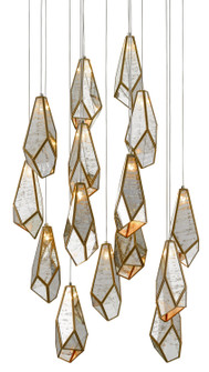 Glace 15 Light Pendant in Raj Mirror/Antique Brass/Silver (142|9000-0705)