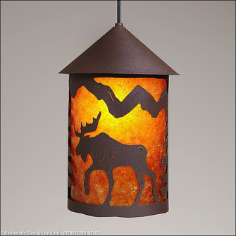 Cascade Lantern-Mountain Moose One Light Pendant in Rustic Brown (172|M24627AM-ST-27)