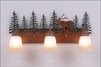 Denali-Mountain Elk Three Light Bath Vanity Light in Cedar Green/Rust Patina (172|H32333TT-03)