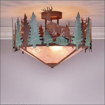 Crestline-Deer Three Light Semi-Flush Mount in Pine Green/Rust Patina (172|A48531AL-04)