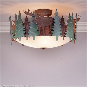 Crestline-Moose Three Light Semi-Flush Mount in Pine Green/Rust Patina (172|A48528FC-04)