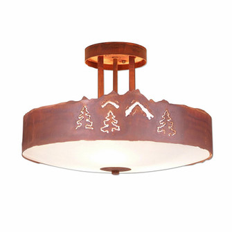 Crestline-Mtn-Pine Cutout Three Light Semi-Flush Mount in Rust Patina (172|A48345FC-02)