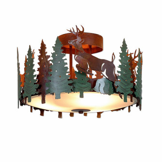 Crestline-Deer Three Light Semi-Flush Mount in Pine Green/Rust Patina (172|A48331FC-04)