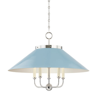 Clivedon Five Light Chandelier in Polished Nickel/Blue Bird (70|MDS1403-PN/BB) Clivedon Five Light Chandelier in Polished Nickel/Blue Bird (70|MDS1403-PN/BB)