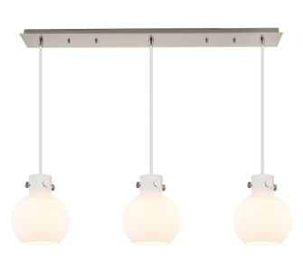 Newton Three Light Linear Pendant in Brushed Satin Nickel (405|123-410-1PS-SN-G410-8WH)