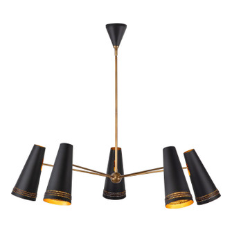 Brickell Five Light Chandelier in Matte Black/Hazelnut Leather (452|CH342545MBHL)