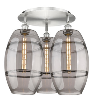 Downtown Urban Three Light Flush Mount in Satin Nickel (405|516-3C-SN-G557-10SM)