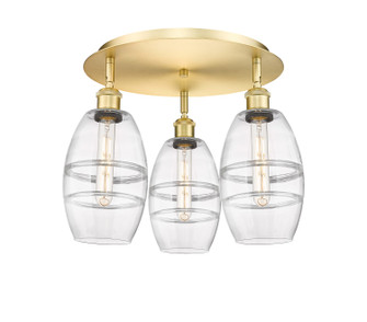 Ballston Three Light Flush Mount in Satin Gold (405|516-3C-SG-G557-6CL)