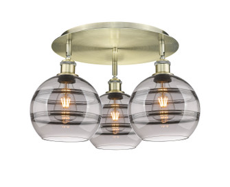 Ballston Three Light Flush Mount in Antique Brass (405|516-3C-AB-G556-8SM)