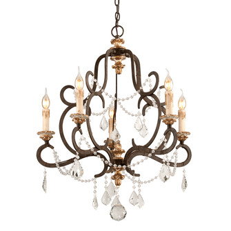 Bordeaux Five Light Chandelier in Parisian Brnze W Distr Gold Le (67|F3515-PZ/DG)