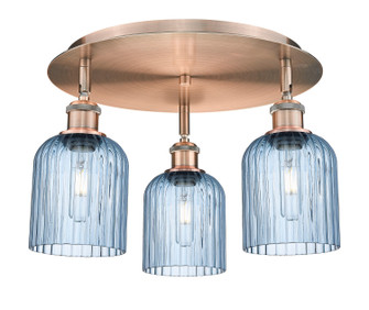 Downtown Urban Three Light Flush Mount in Antique Copper (405|516-3C-AC-G559-5BL)