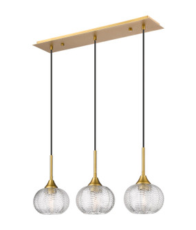 Downtown Urban Three Light Island Pendant in Brushed Brass (405|323-3I-BB-G323-7CL)