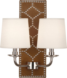Williamsburg Lightfoot Two Light Wall Sconce in English Ochre Leather w/Nailhead, Polished Nickel (165|S1030)