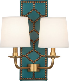 Williamsburg Lightfoot Two Light Wall Sconce in Mayo Teal Leather w/Nailhead, Aged Brass (165|1033)