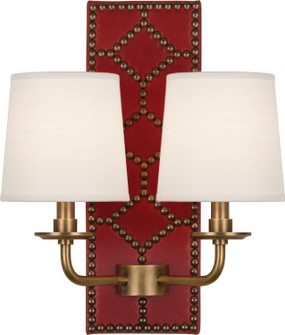 Williamsburg Lightfoot Two Light Wall Sconce in Backplate Upholstered in Dragons Blood Leather w/Nailhead and Aged Brass (165|1031)