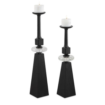 Ebon Glow Candleholders Set/2 in Black Wood (52|18231)