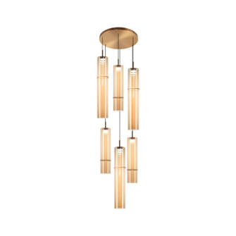 Bambu Six Light Chandelier in Aged Gold Brass + Amber Glass (423|C30606AGAM)