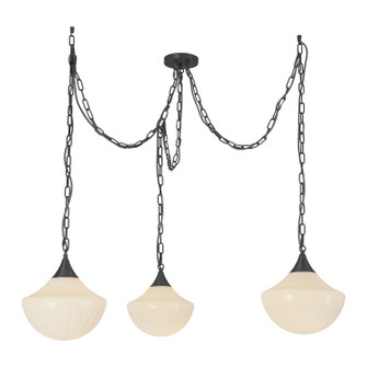 Farrah Three Light Pendant in Matte Black/Glossy Ribbed Opal Glass (452|MP651312MBGR)