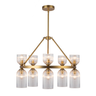 Nelly Ten Light Chandelier in Brushed Gold/Clear Ribbed Glass (452|CH442626BGCR)
