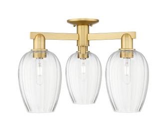 Arcadia Three Light Semi-Flush Mount in Satin Gold (405|716-3F-SG-G457-6CL)