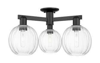 Arcadia Three Light Semi-Flush Mount in Matte Black (405|716-3F-BK-G458-7CL)