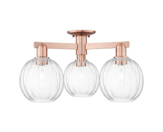 Arcadia Three Light Semi-Flush Mount in Antique Copper (405|716-3F-AC-G458-7CL)