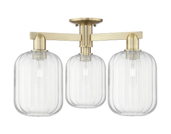 Arcadia Three Light Semi-Flush Mount in Antique Brass (405|716-3F-AB-G460-7CL)
