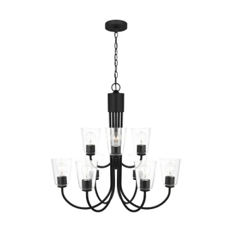 Miles Nine Light Chandelier in Midnight Black (1|GLC1169MBK)