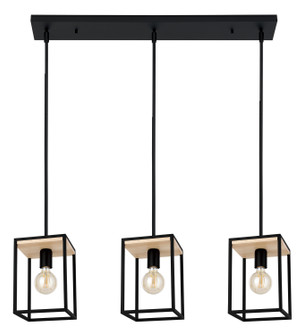 Libertad Three Light Linear Pendant in Structured Black & Natural Wood (217|99855A)